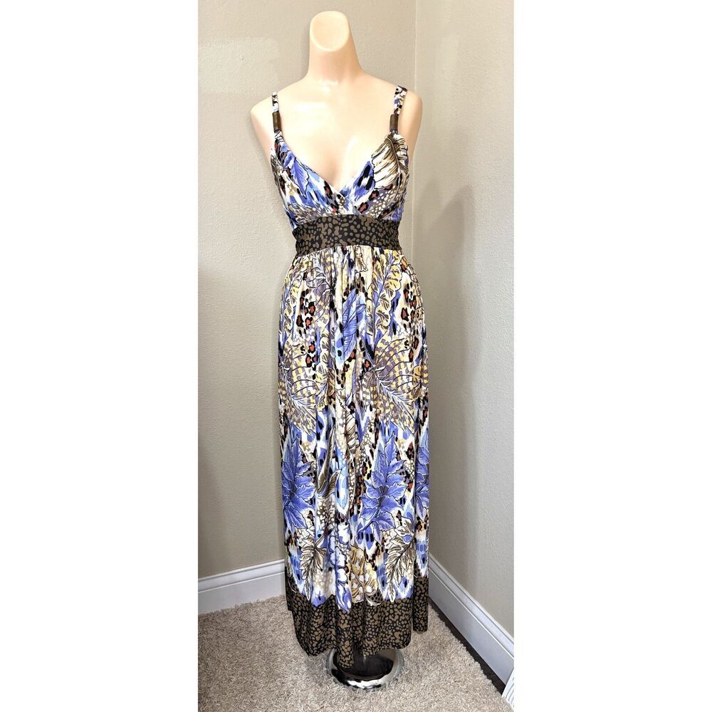 Womens Vintage Beachy Babydoll Maxi Dress Medium Coastal Preppy Island Tropical